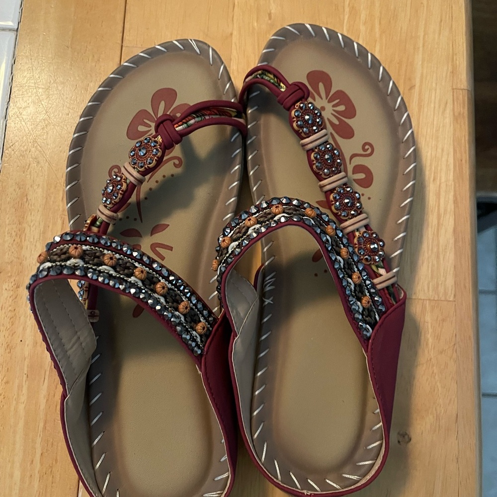 Open-toed Sandals with Rhinestones/Beaded Accents